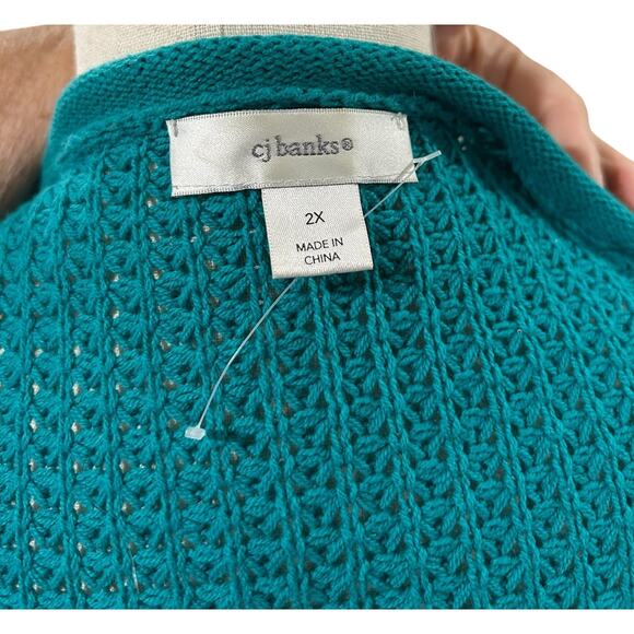 C J Banks Oversize Knit Teal Sweater V-Neck Long Sleeve Size 2X VGC - Picture 2 of 5